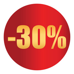 Discount sticker 30% percent. Vector badge for sale, clearance, promotion, marketing, retail, e-commerce