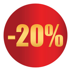 Discount sticker 20% percent. Vector badge for sale, clearance, promotion, marketing, retail, e-commerce