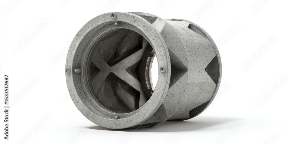 Poster 3d render of concrete mixer drum part on white background