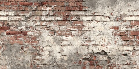 Weathered brick wall with exposed mortar and crumbling plaster showing age and texture