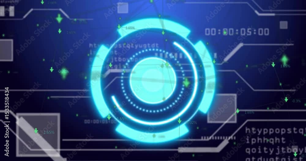 Poster HUD core initializing rotating, pulsing and layering sliding data overlays visualizing live stats