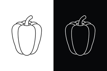Capsicum Vegetable Icon. Clean Line and Filled Vector on Black White