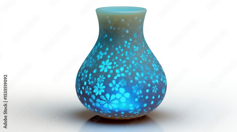 Poster 3d render of frosted vase with led lights inside on white background