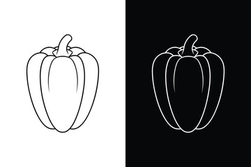 Capsicum Outline Icon. Minimal Bell Pepper Vector on White Black Background