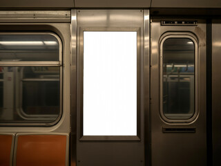 Vertical Subway Ad Mockup in Moving NYC Train Interior