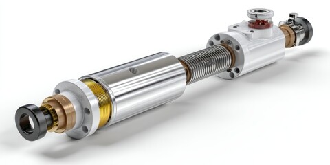 3D render of hydraulic cylinder component on white background