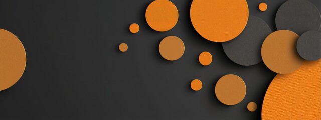 Abstract dark background with overlapping orange and gray circles of varying sizes, creating a dynamic and layered effect