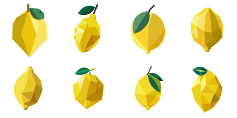 Multiple vector illustrations lemon, low poly style

