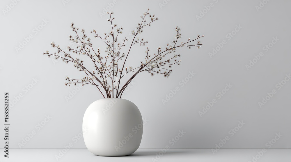 Poster 3d render of minimalist vase with twig arrangement on white background
