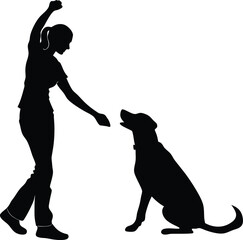 A minimalistic vector illustration of a man training a dog