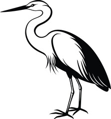 Fototapeta premium Egret Silhouette Line Art Vector Illustration On White Background