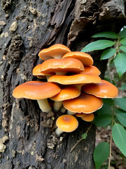 Wood mushrooms grow on dead trees, Pycnoporus sanguineus is an orange or brown rotting saprobic fungus. Mushrooms that grow throughout the tropics and subtropics, usually grow on dead hardwood