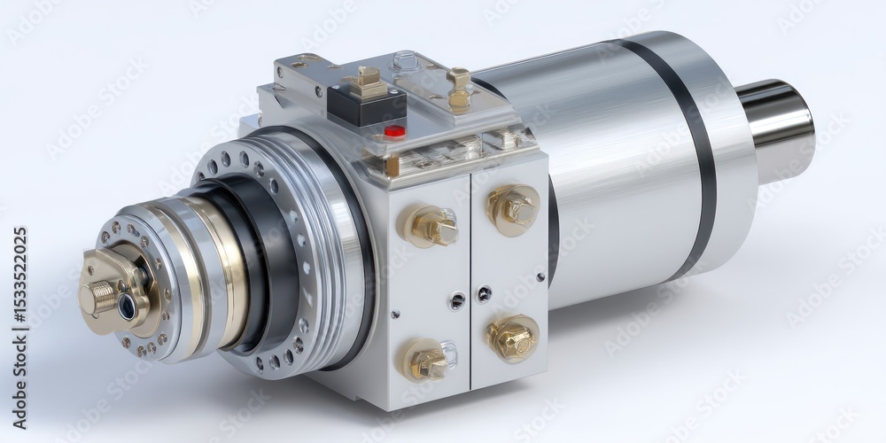 Poster 3d render of precision servo motor on white background