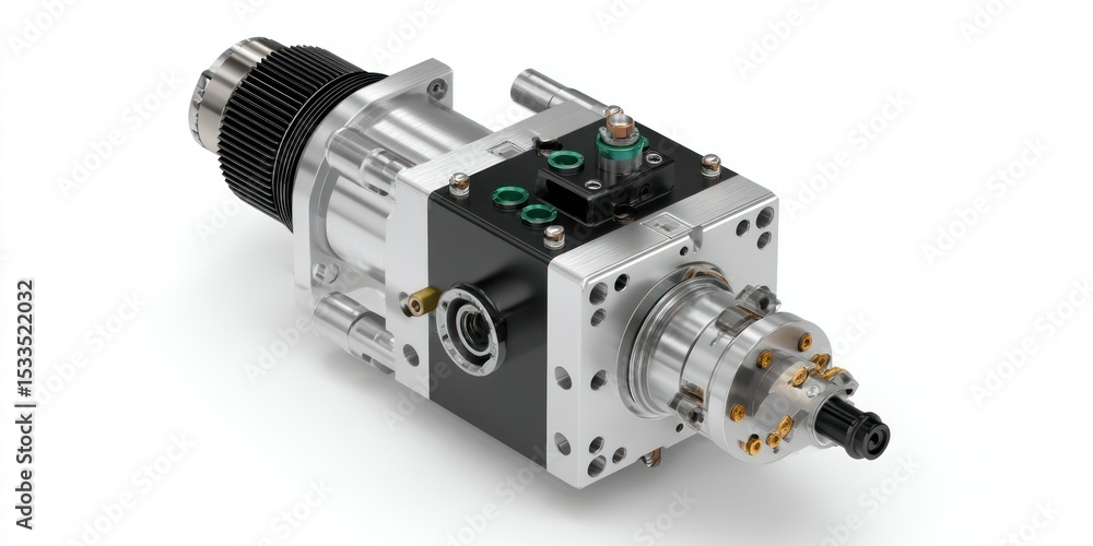 Poster 3d render of precision servo motor on white background