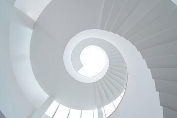 Looking Up at a White Spiral Staircase Design