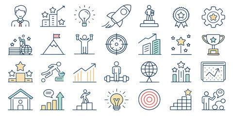 Progress Line Icon Set &mdash; Growth, Efficiency, and Development

