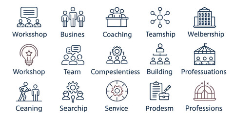 Workshop Line Icon Set — Business, Team Building, and Collaboration


