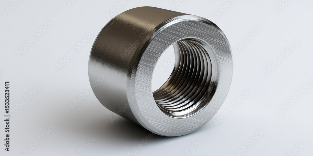 Poster 3d render of threaded insert nut on white background
