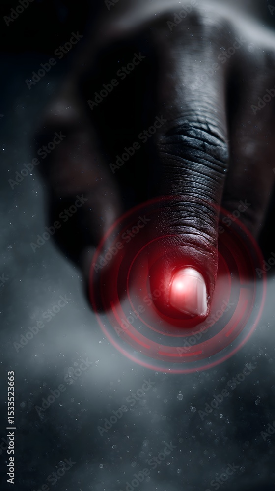 Poster a hand navigating a circular tool selection interface with a glowing red drill icon