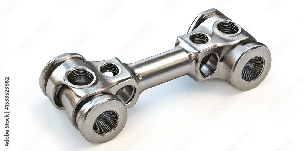 Poster 3d render of universal joint mechanical part on white background