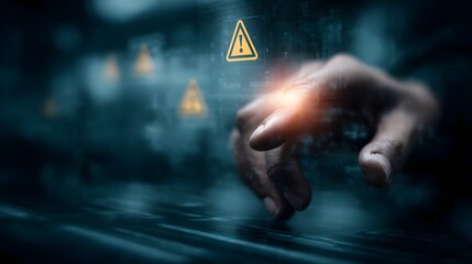 A hand swiping through virtual warning icons on a control panel