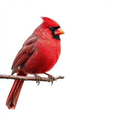 Vibrant Red Northern Cardinal on White Background
