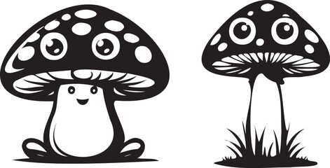Whimsical Mushroom black and white shape plant shape silhouette