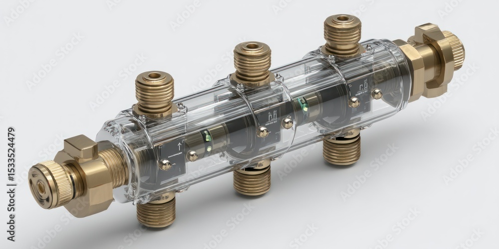 Poster 3d render of water flow meter part on white background