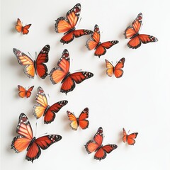 3D render of 3D butterfly wall stickers on white background