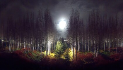 Naklejka premium Illuminated trees at night