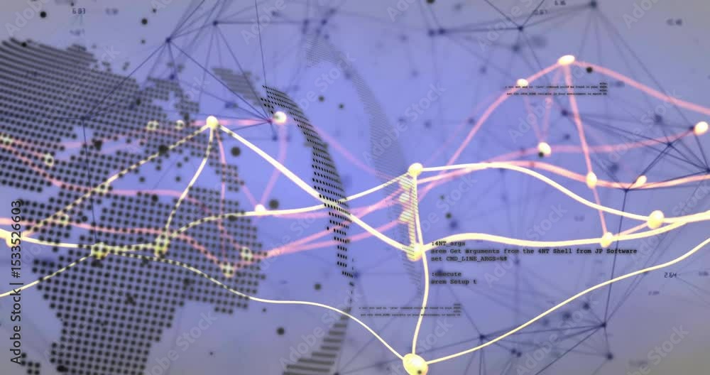 Poster On rotation start dotted globe displaying glowing trails linking nodes visualizing global data flow