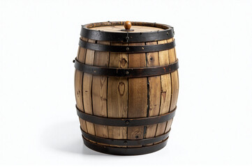 Fototapeta premium Wooden barrel with a lid on a white background.