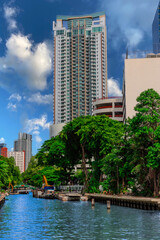 Ferry boat going through a Canal Khlong in Thai running from Soi 15 Sukhumvit Rd NANA to Soi 21...