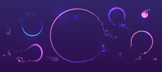 Various glowing circles and shapes on a dark purple and blue gradient background