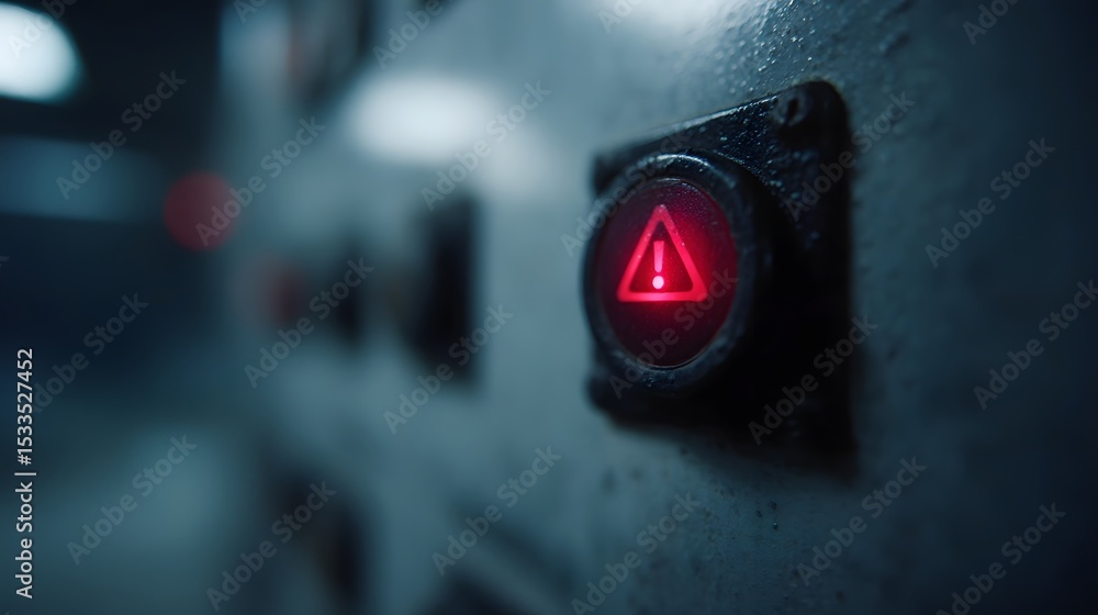 Poster danger icon blinking on a robot control panel in a dark lab