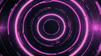 Glowing neon purple circular tunnel pattern with concentric rings in futuristic digital background. Abstract design concept
 - Powered by Adobe