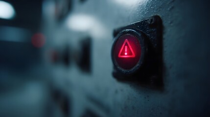 Danger icon blinking on a robot control panel in a dark lab