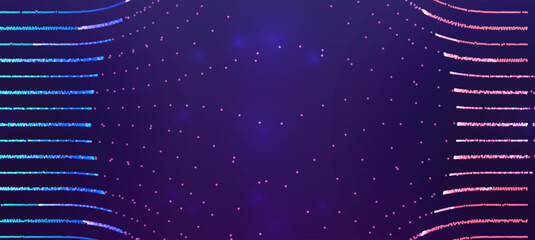 Abstract background with blue and pink lines and dots on a purple backdrop