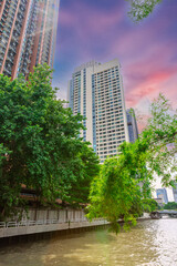 Ferry boat going through a Canal Khlong in Thai running from Soi 15 Sukhumvit Rd NANA to Soi 21...