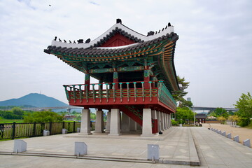 Suhyangwon Pavilion Overlooking the Ara Waterway with Daecheong Mountain in Background
