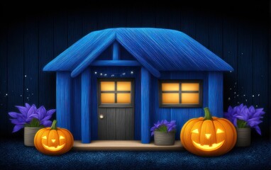 Halloween miniature blue house