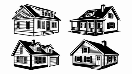 Collection of sketched house and building icons for urban real estate design