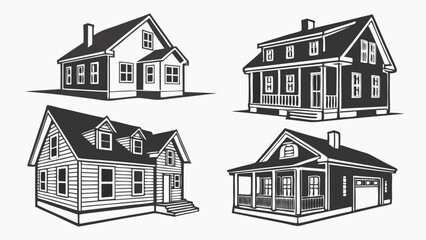 A collection of house and building icons, vectors, and sketches illustrating urban and real estate architecture designs