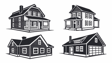 Fototapeta premium Stock photo of a set of house icons, symbols, and vector illustrations depicting urban architecture, real estate, and building designs