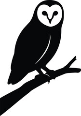 Silhouette owl perched on branch flat design vector illustration