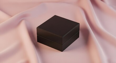 Premium Black Velvet Ring Box on Pink Silk Satin – High-Quality Jewelry Mockup Scene