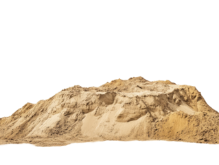 Small sandy hill or dune with dry grass isolated on white background