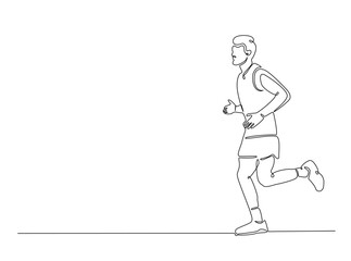 Man jogging in single outline illustration. Continuous line art drawing of running clears the mind of all worries. Editable stroke.