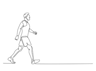 Man jogging in single outline illustration. Continuous line art drawing of running clears the mind of all worries. Editable stroke.