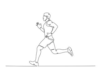 Man jogging in single outline illustration. Continuous line art drawing of running clears the mind of all worries. Editable stroke.